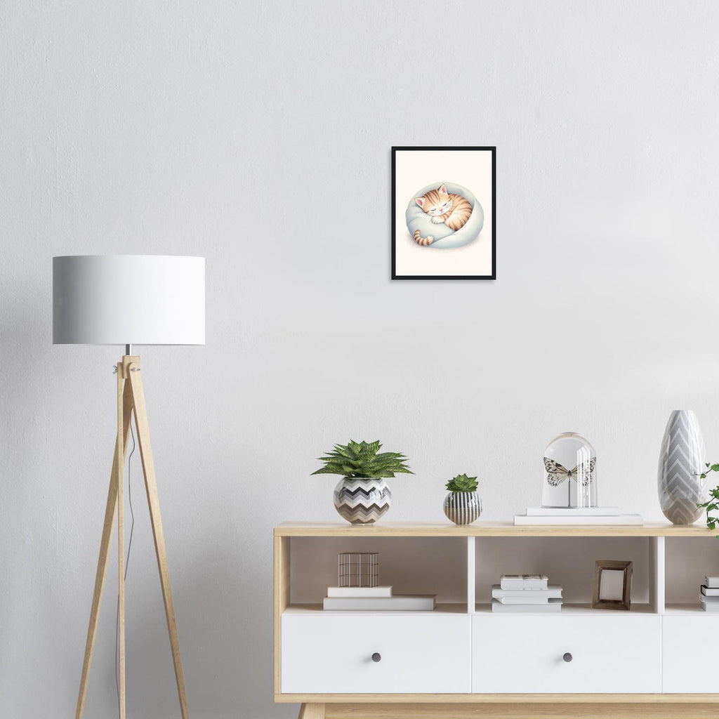 Sleeping Kitten Art Framed Print Wall Art Ready to Hang UK Framed Art Print — detail view | Wild Thread Co