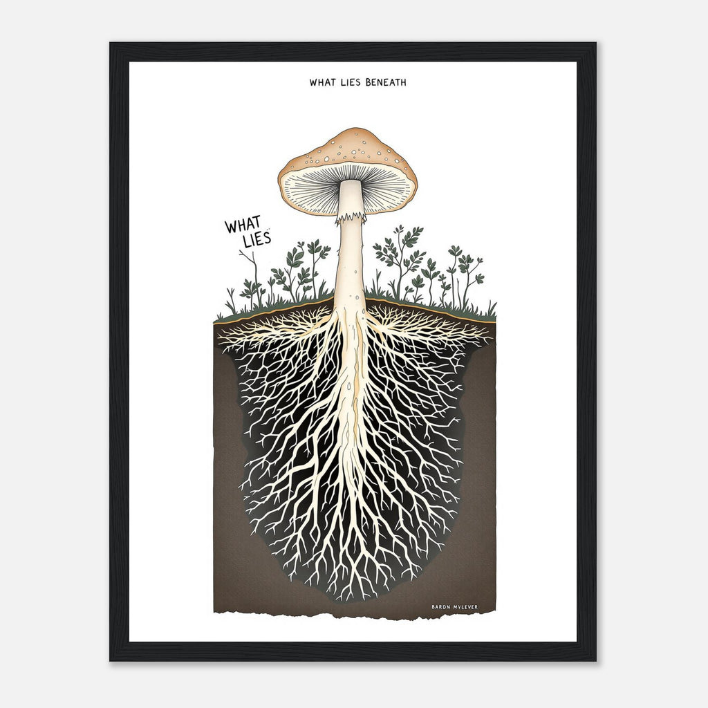 Mycelium Network Cross-section Framed Print Wall Art Ready to Hang UK UK Gift Framed Art Print — detail view | Wild Thread Co
