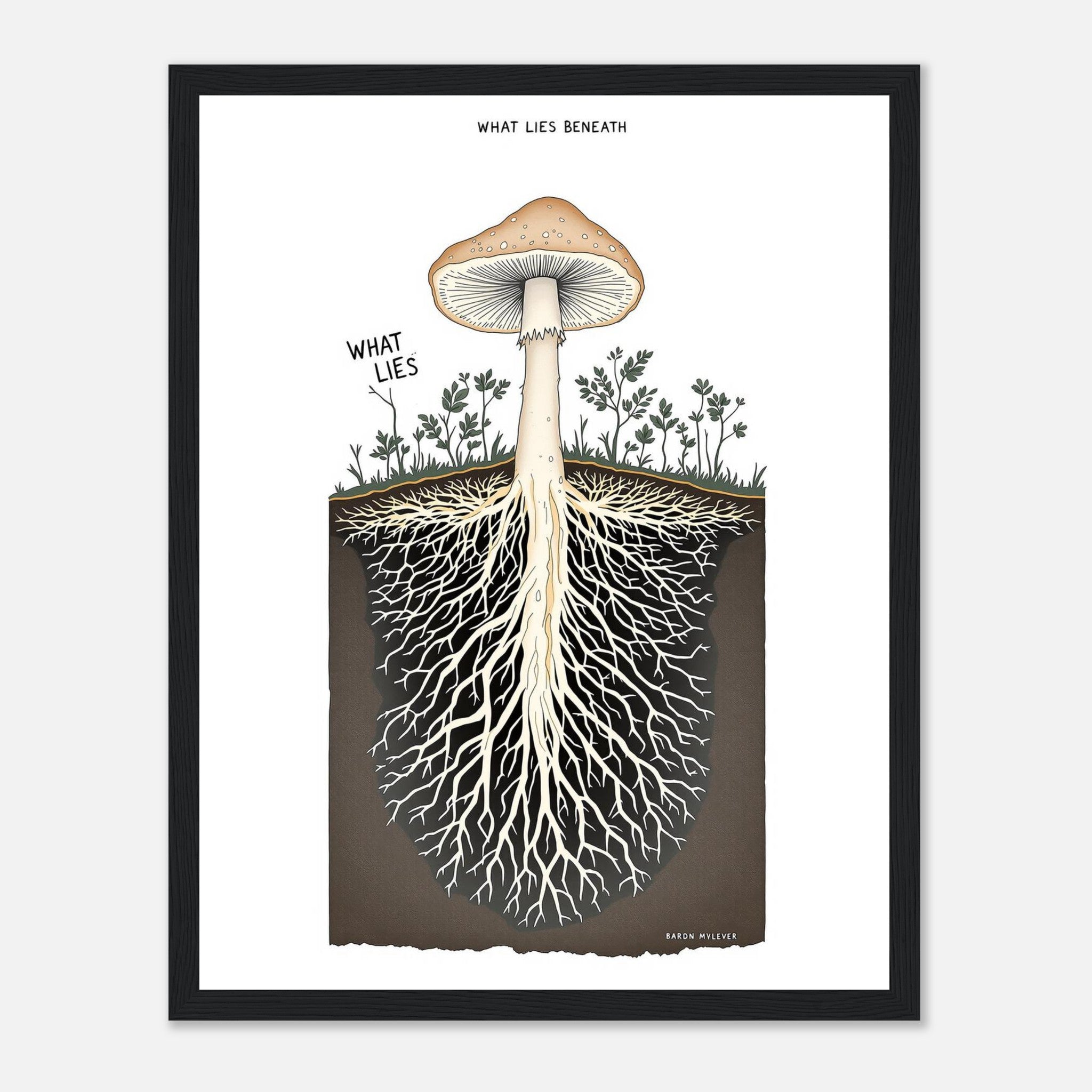 Mycelium Network Cross-section Framed Print Wall Art Ready to Hang UK UK Gift Framed Art Print — detail view | Wild Thread Co