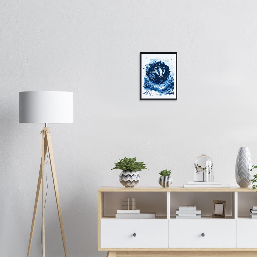Badger Moonlight Framed Print Wall Art Ready to Hang UK Framed Art Print — detail view | Wild Thread Co