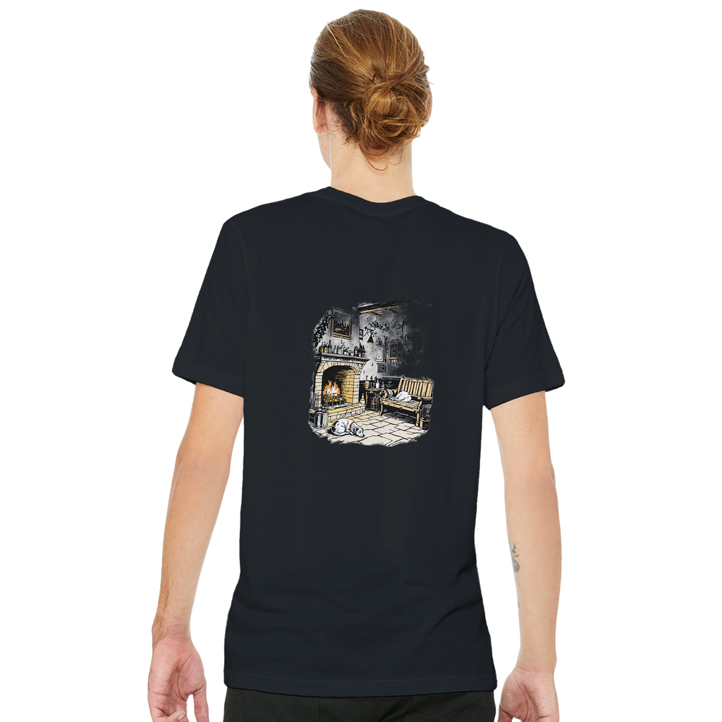 Country Pub Fireplace Sanctuary T-Shirt — detail view | Wild Thread Co
