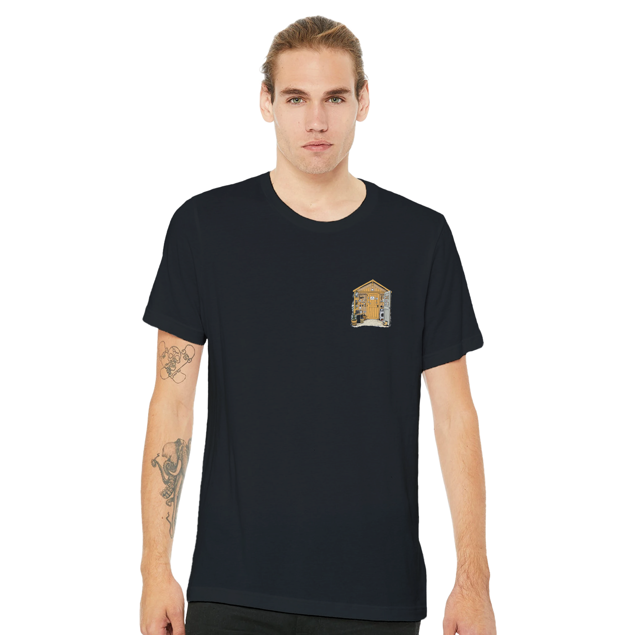 Allotment Shed Sanctuary T-Shirt — detail view | Wild Thread Co