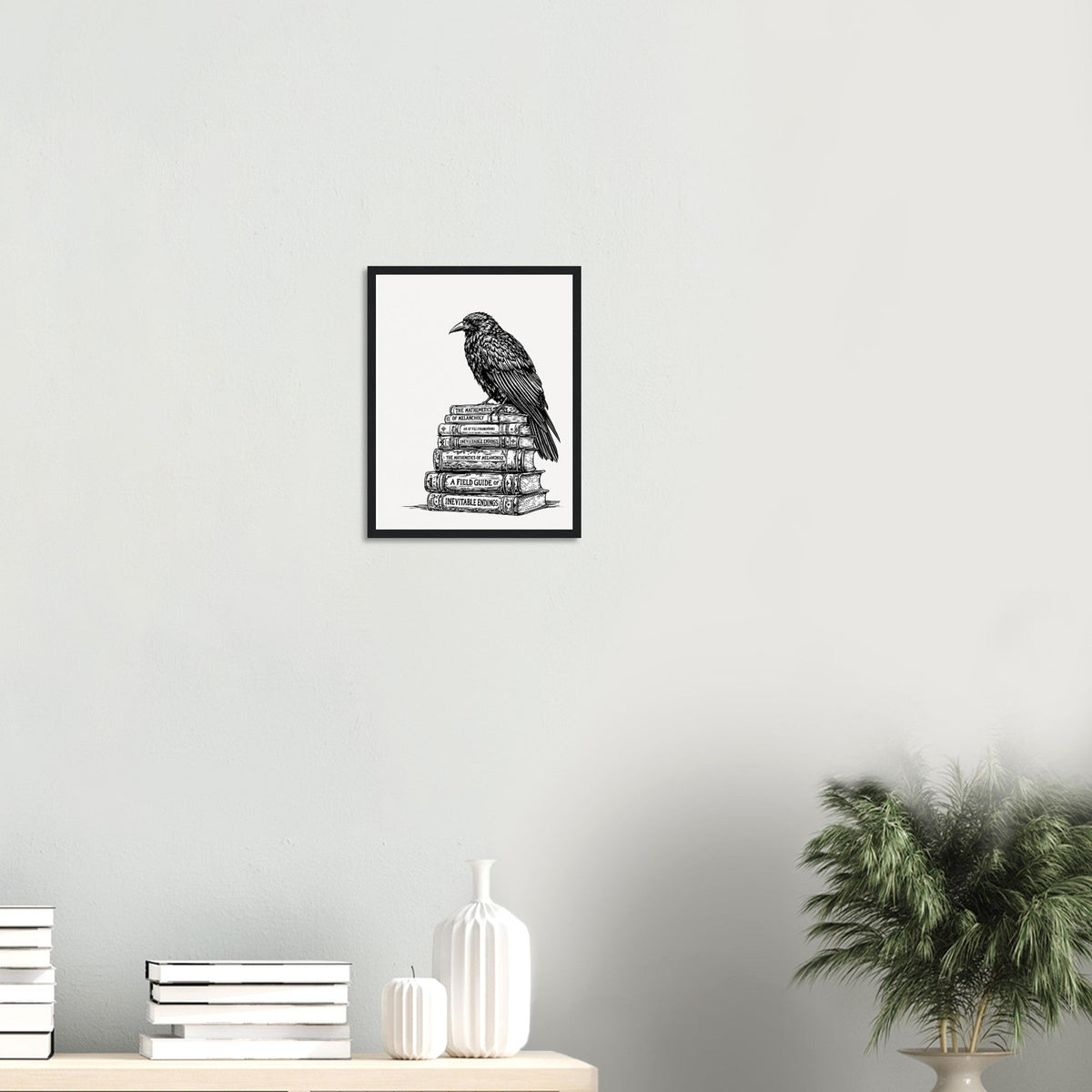 Dark Academia Raven Library Framed Print Wall Art Ready to Hang UK - Wild Thread Co