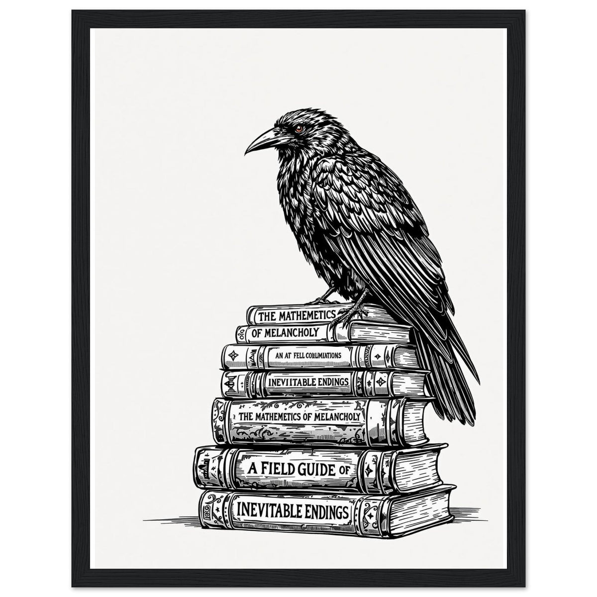Dark Academia Raven Library Framed Print Wall Art Ready to Hang UK - Wild Thread Co
