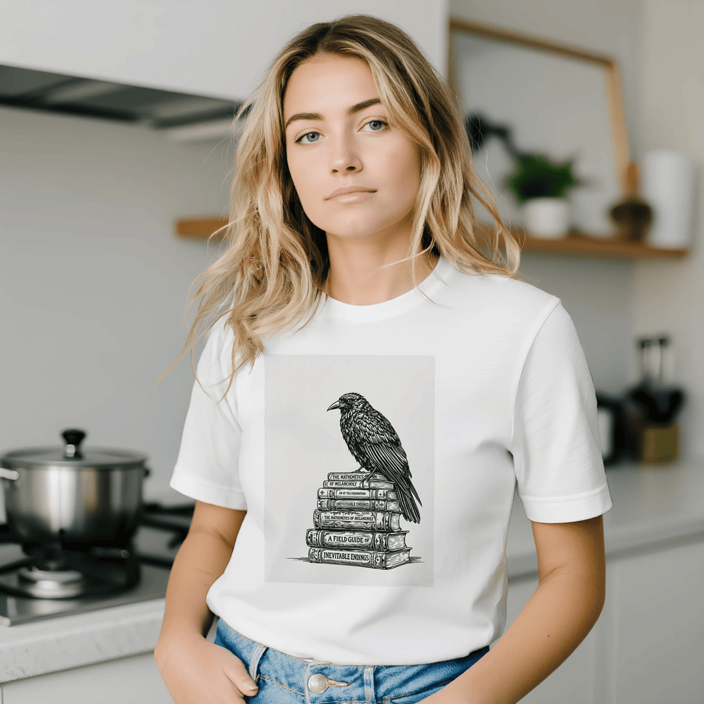 Dark Academia Raven Library Tee | Book Lover Gift | Gothic Illustration - Wild Thread Co