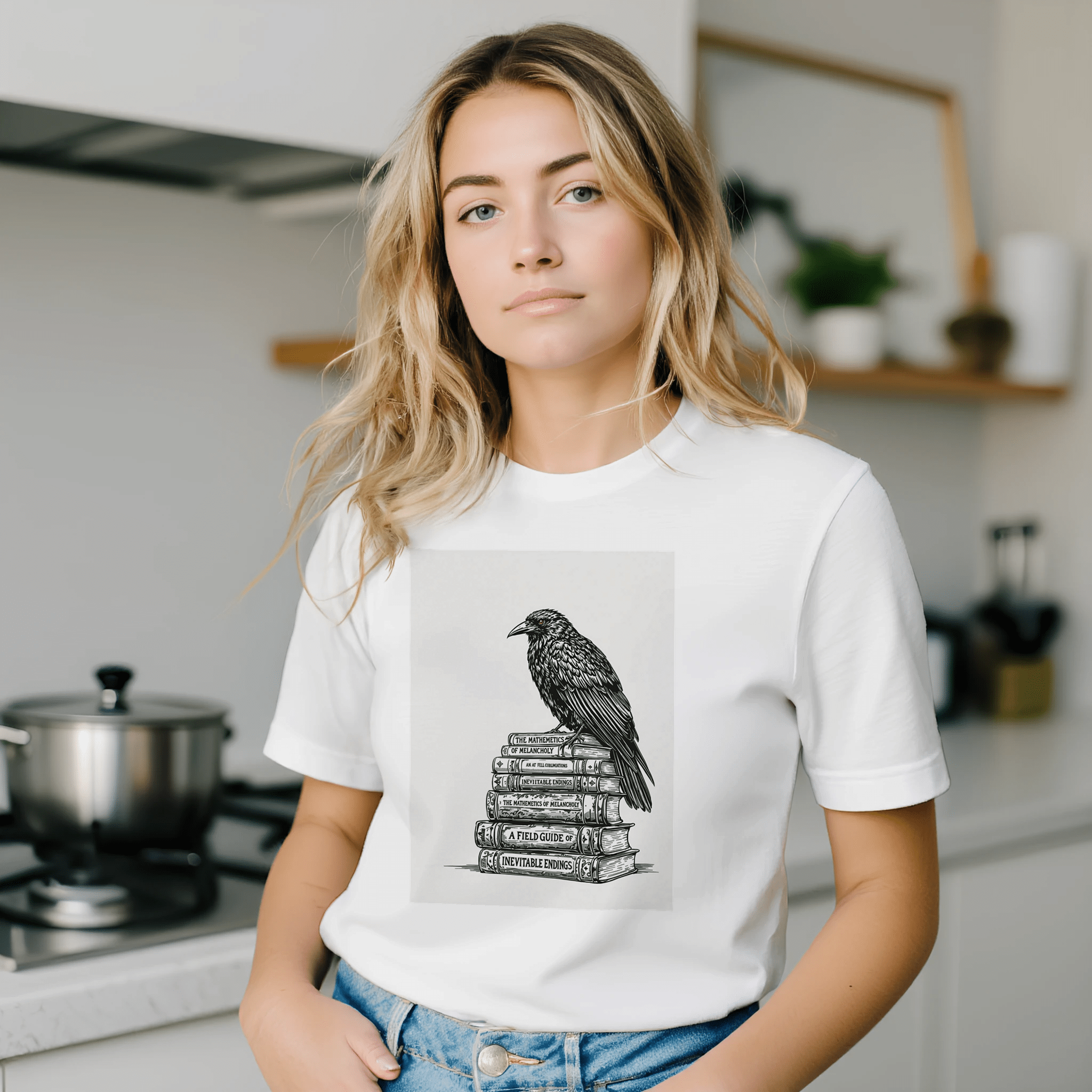 Dark Academia Raven Library Tee | Book Lover Gift | Gothic Illustration - Wild Thread Co