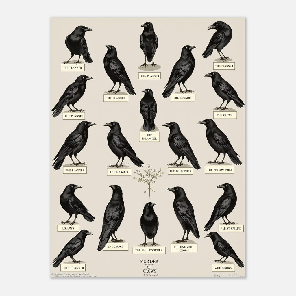 Murder of Crows Natural History Plate A1 Art Print Poster Wall Art UK UK Gift Art Print — detail view | Wild Thread Co