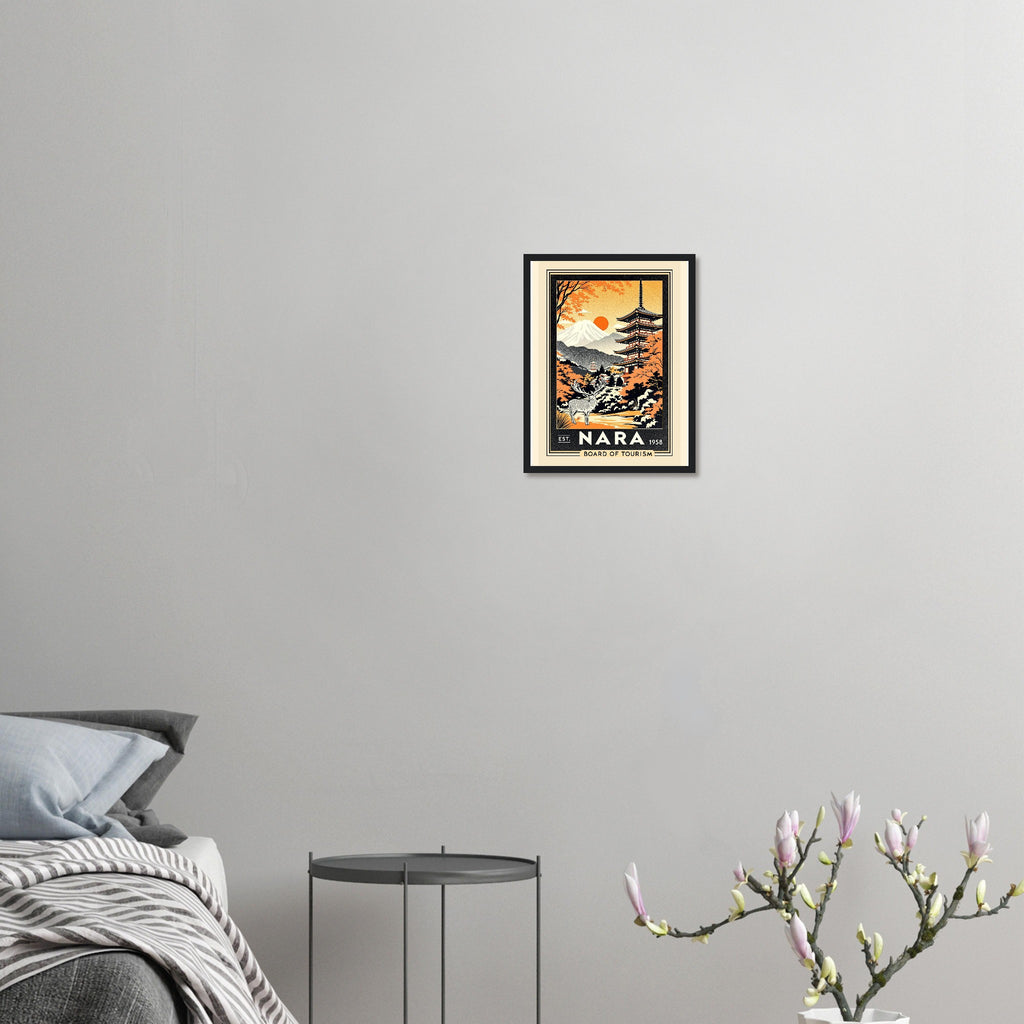 Nara Vintage Travel Poster Framed Art Print — detail view | Wild Thread Co