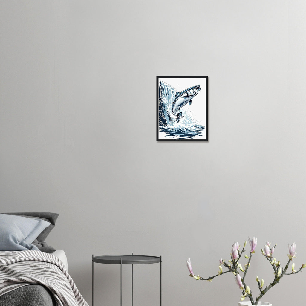 Salmon Leaping Waterfall Determination Framed Art Print — detail view | Wild Thread Co