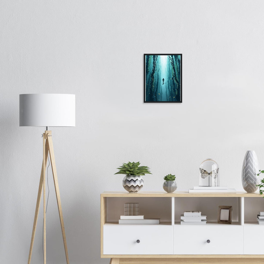 Kelp Forest Freediver Underwater Framed Art Print — detail view | Wild Thread Co