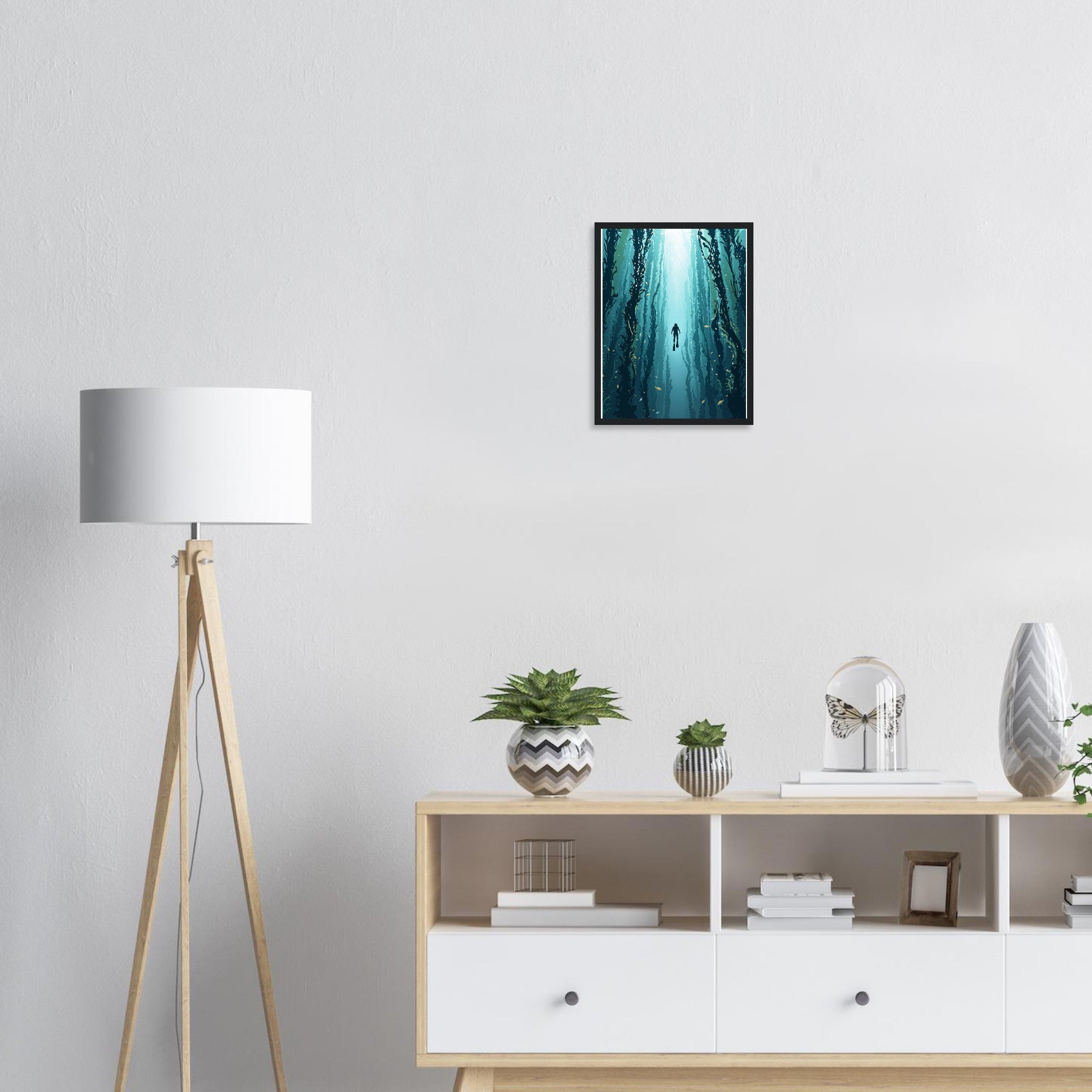 Kelp Forest Freediver Underwater Framed Art Print — detail view | Wild Thread Co