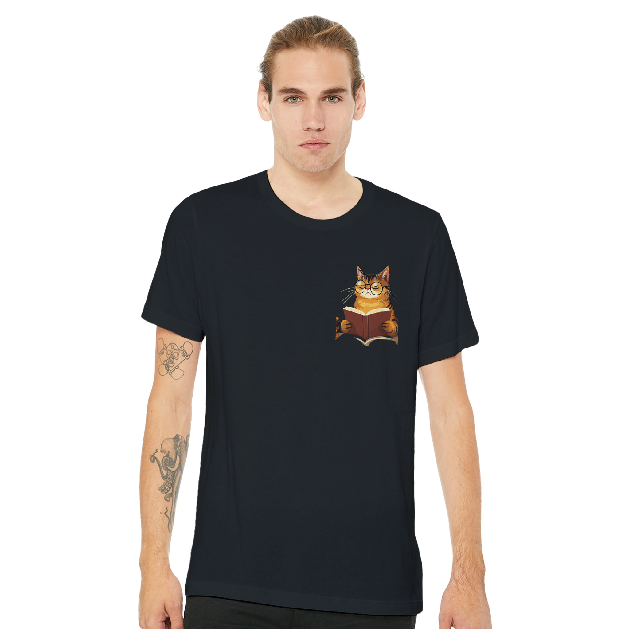 Cat Reading Book T-Shirt — detail view | Wild Thread Co