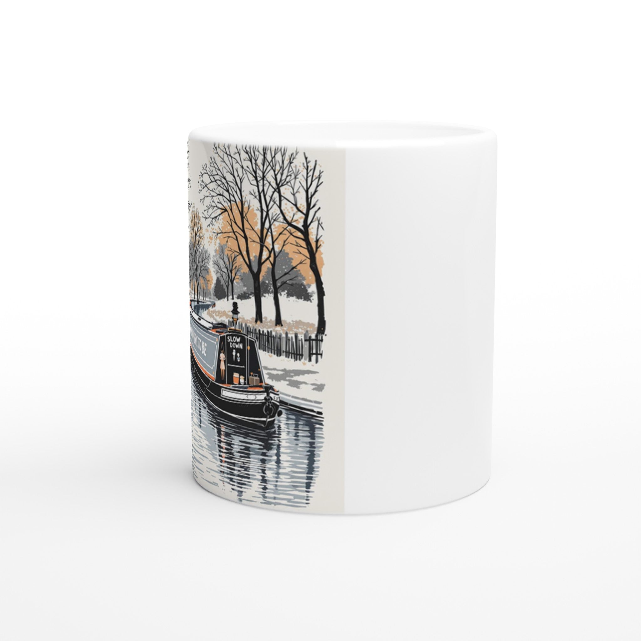 Canal Narrowboat Slow Down Mug — detail view | Wild Thread Co