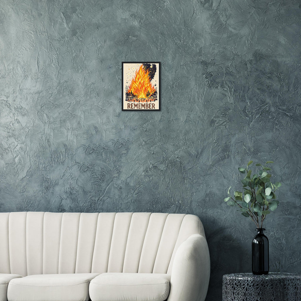 Bonfire Night Village Fire Framed Art Print — detail view | Wild Thread Co
