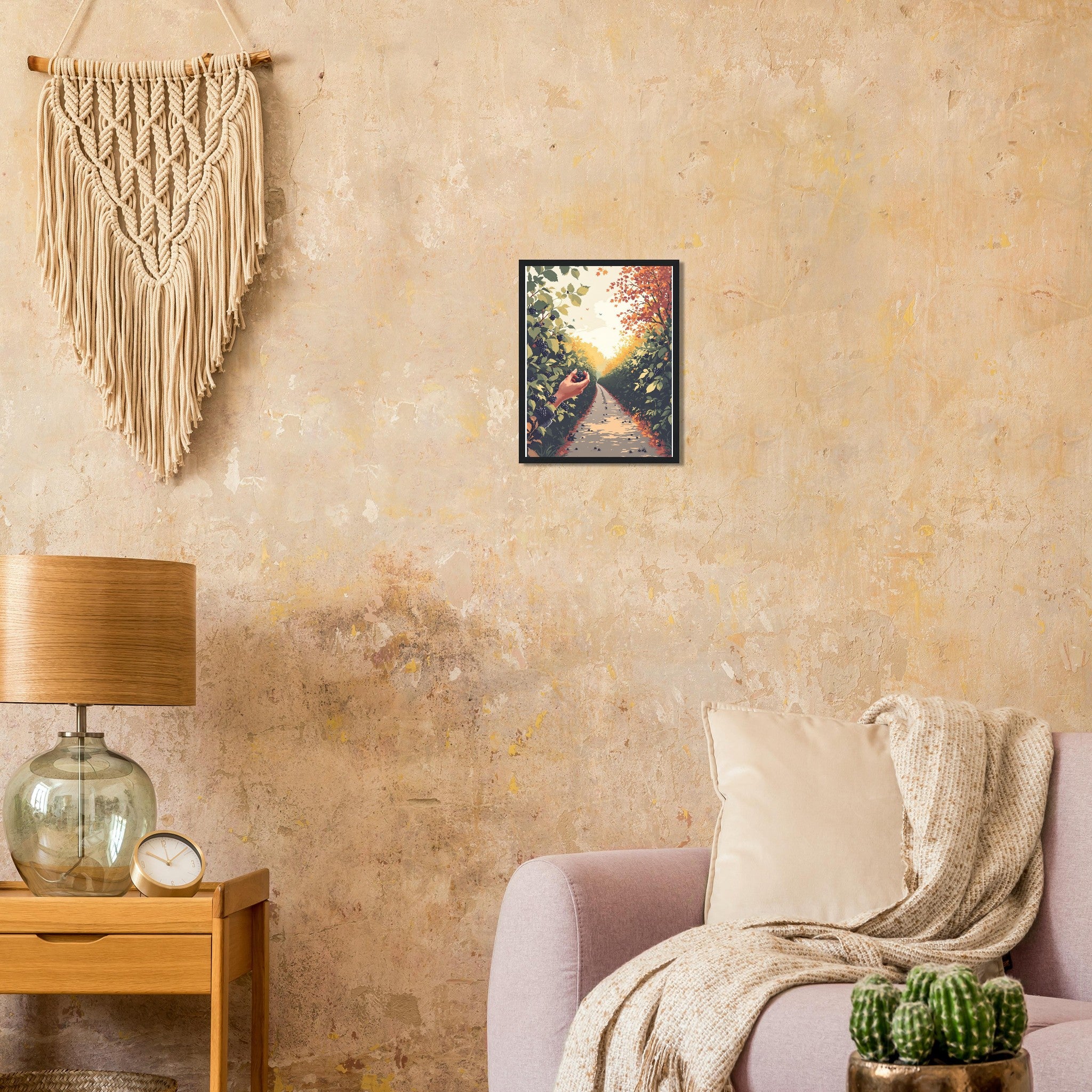 Hedgerow Blackberry Foraging Framed Print Wall Art Ready to Hang UK Framed Art Print — detail view | Wild Thread Co