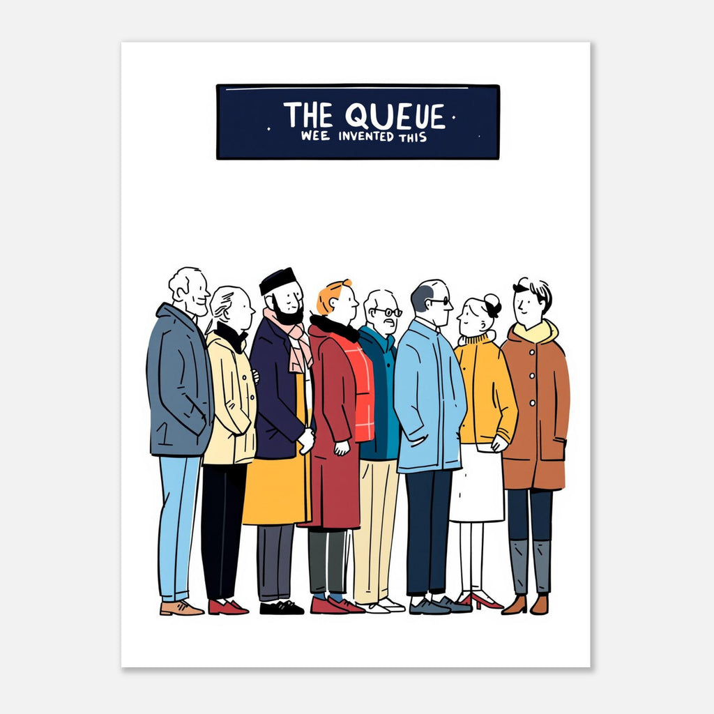 The Queue British Humour A1 Art Print Art Print — detail view | Wild Thread Co