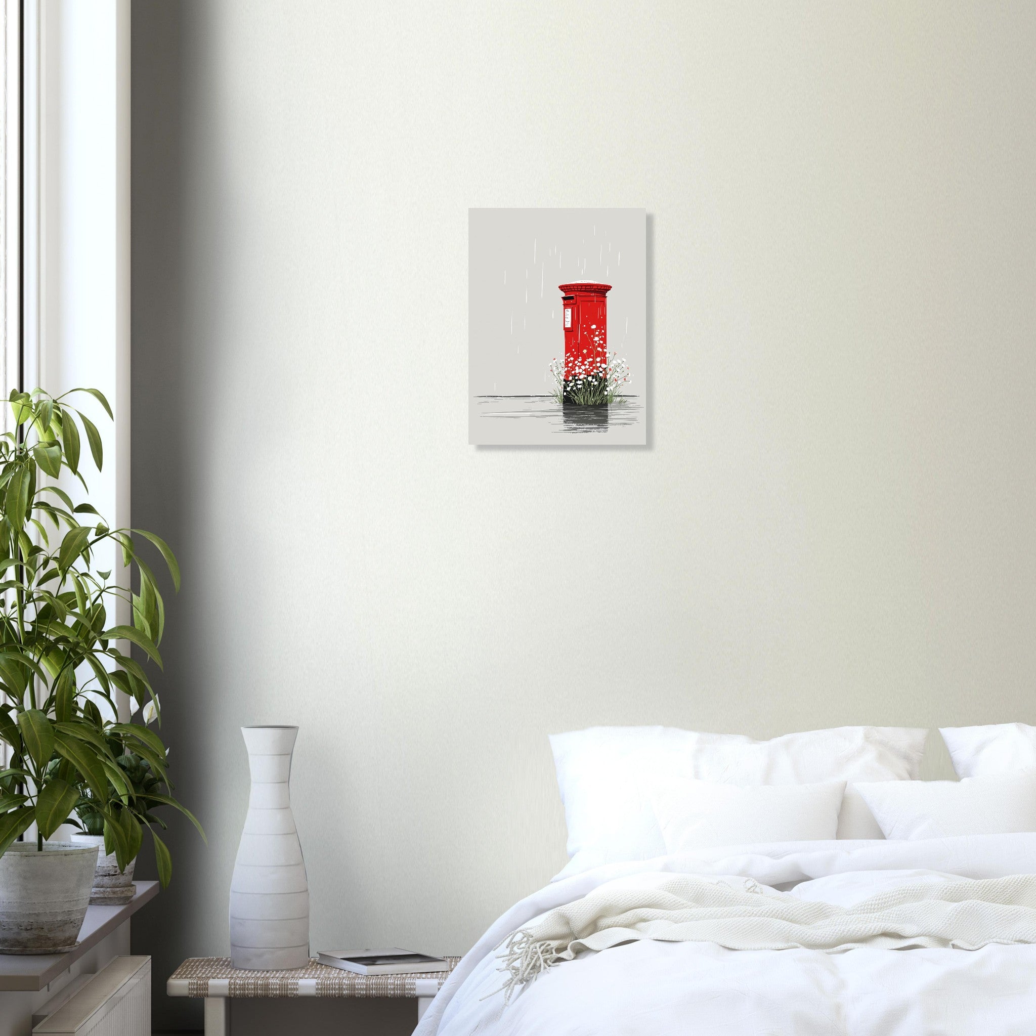 Red Postbox in Rain British Icon A1 Art UK Art Print Poster Wall Art UK UK Gift Art Print — detail view | Wild Thread Co