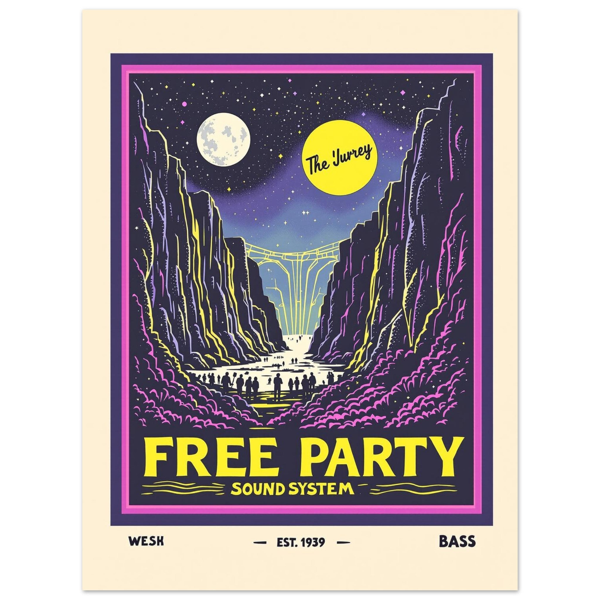 Free Party Vintage Travel Poster Art Print — detail view | Wild Thread Co