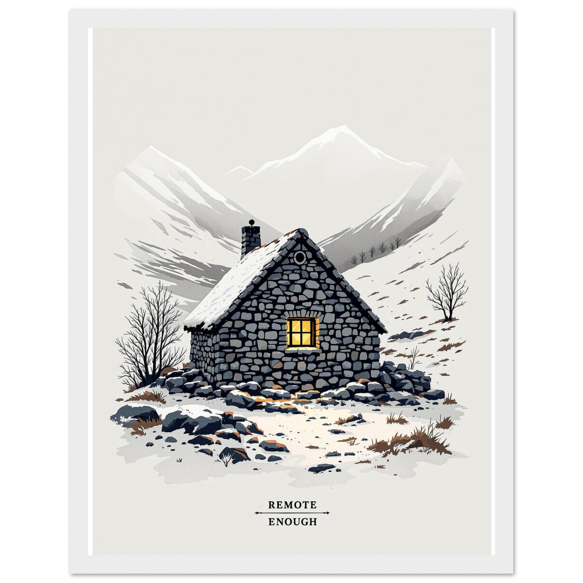 Mountain Bothy Framed Print Wall Art Ready to Hang UK Framed Art Print — detail view | Wild Thread Co