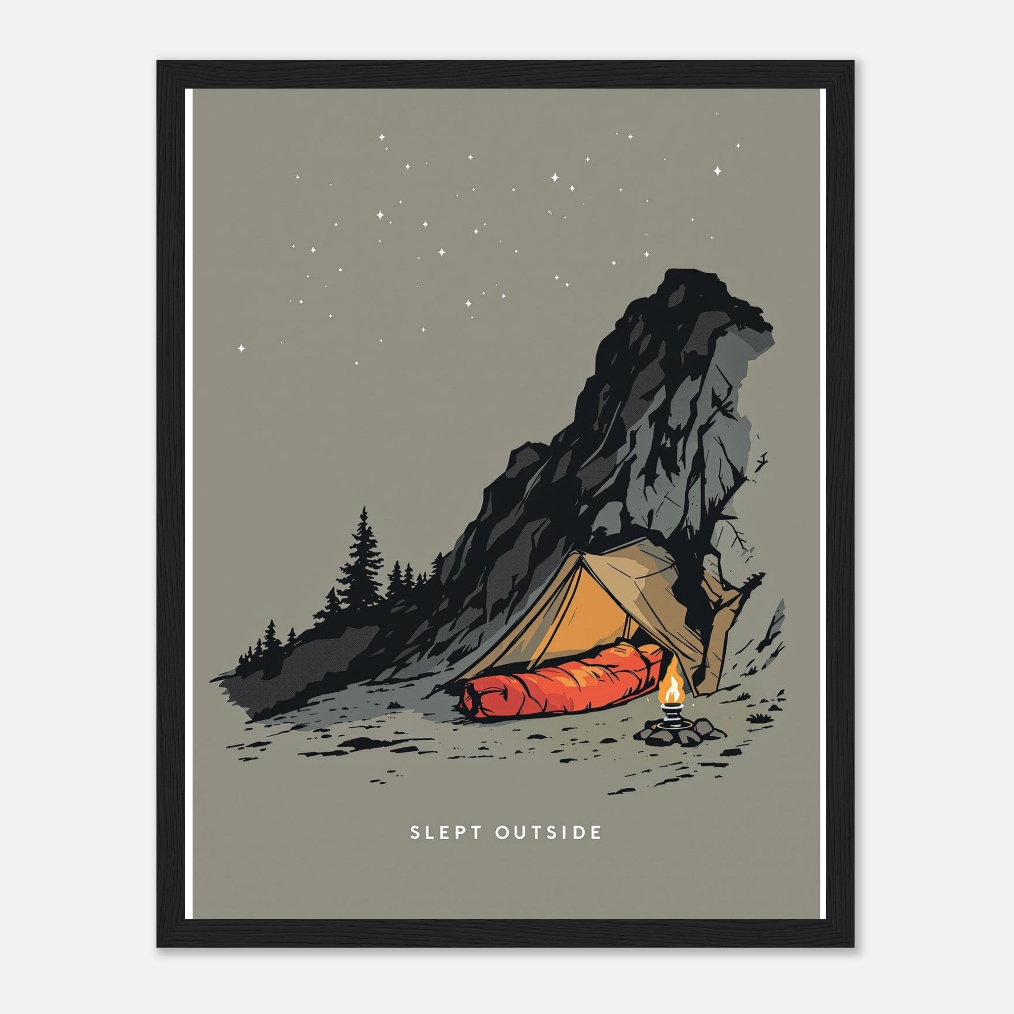 Wild Camping Bivouac Framed Print Wall Art Ready to Hang UK Framed Art Print — detail view | Wild Thread Co