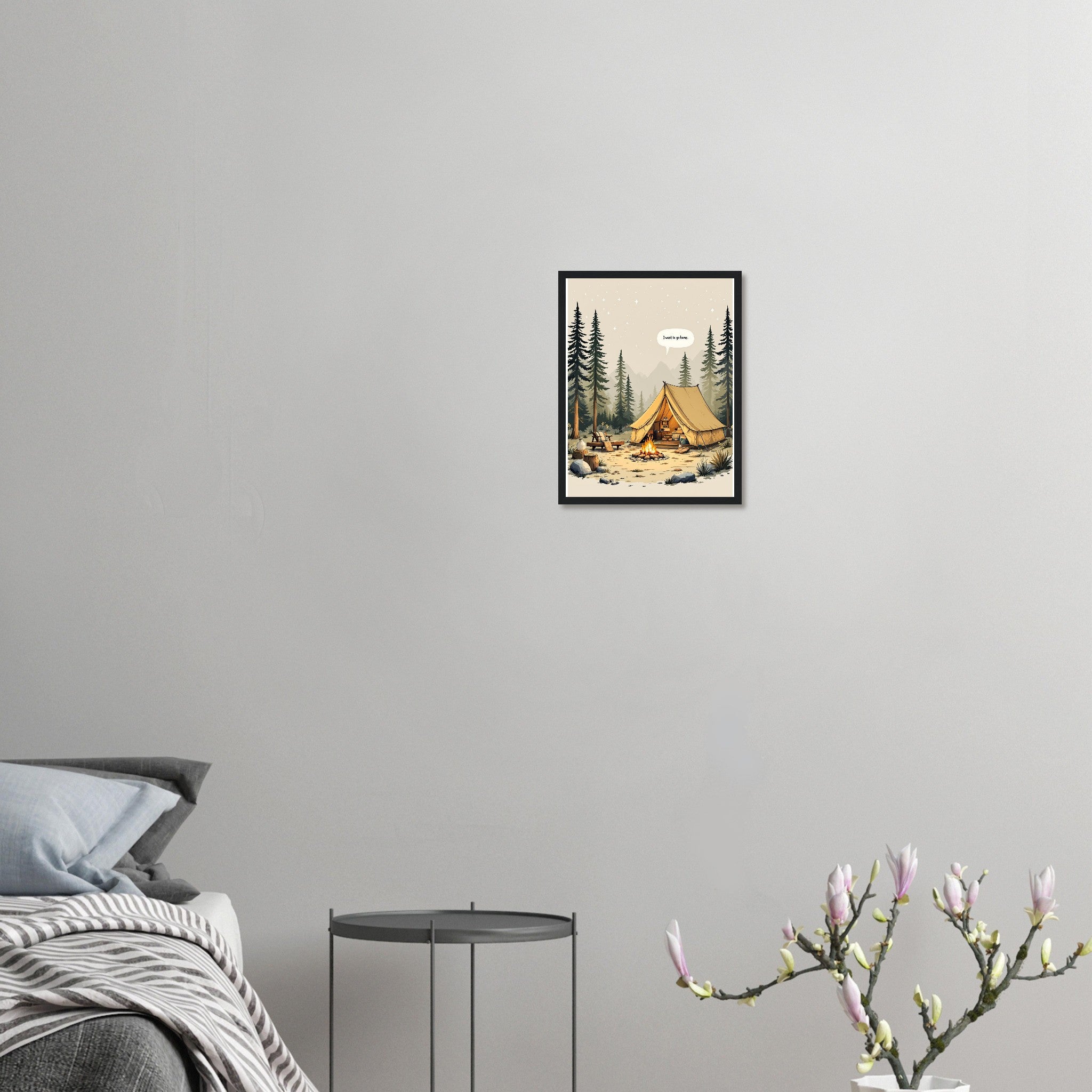 Camping Gone Wrong Humour Framed Print Wall Art Ready to Hang UK Framed Art Print — detail view | Wild Thread Co