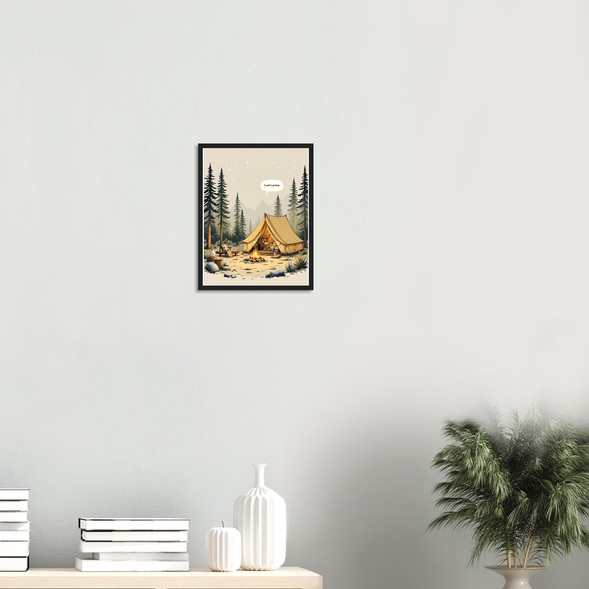 Camping Gone Wrong Humour Framed Print Wall Art Ready to Hang UK Framed Art Print — detail view | Wild Thread Co
