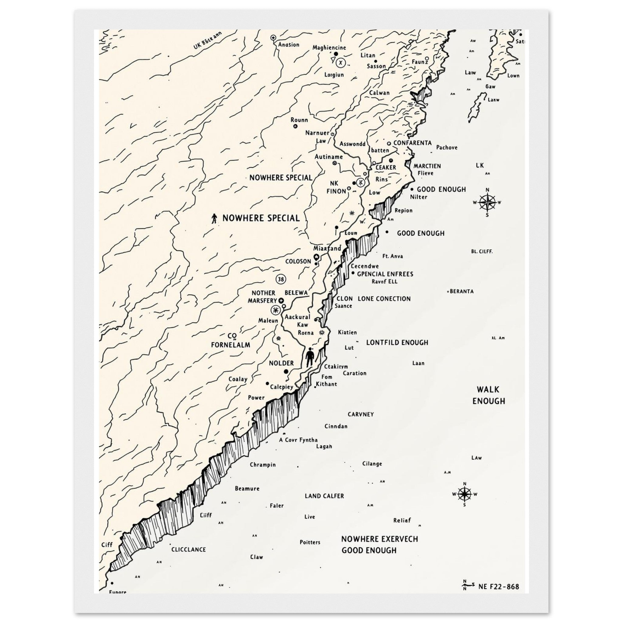 Gorpcore Coastal Walking Framed Print Wall Art Ready to Hang UK Framed Art Print — detail view | Wild Thread Co