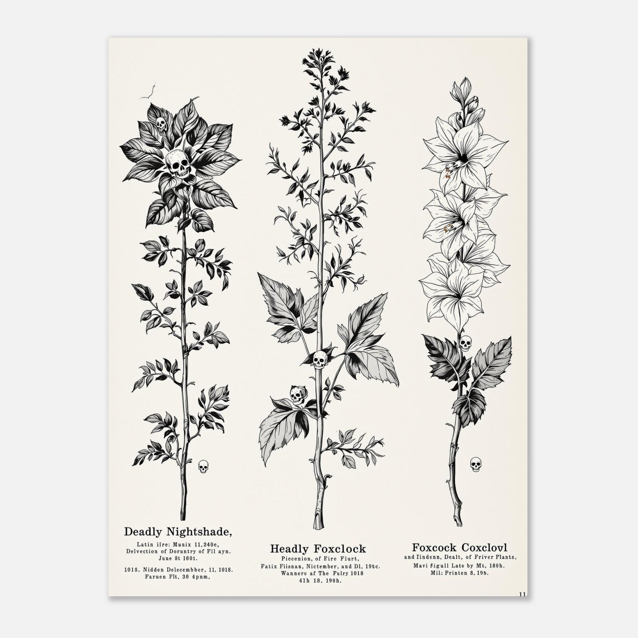 Dark Academia Deadly Botanicals Triptych Gothic Poison Plants Unisex Cot T-Shirt — detail view | Wild Thread Co