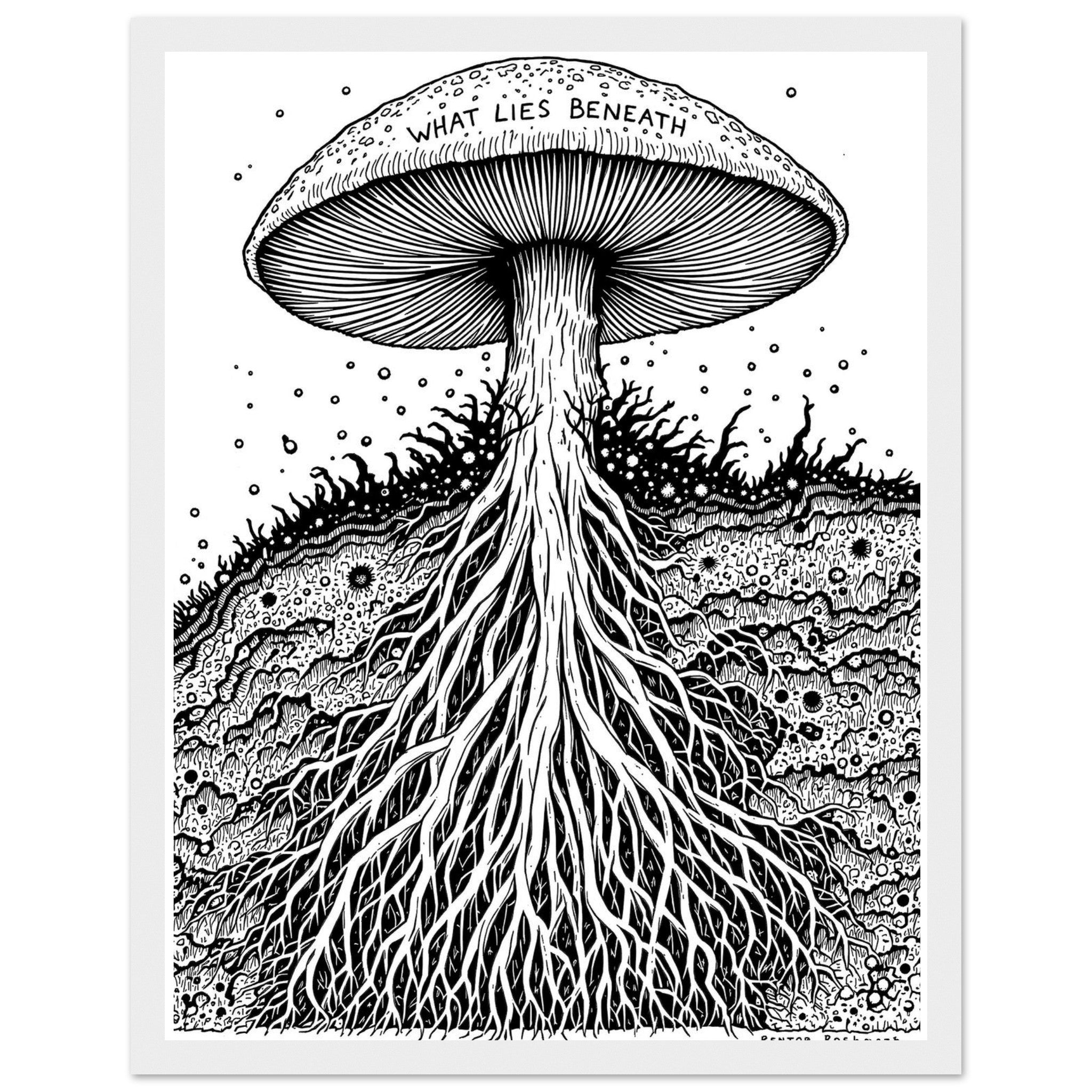 Dark Academia Mushroom Foraging Deep Framed Print Wall Art Ready to Framed Art Print — detail view | Wild Thread Co