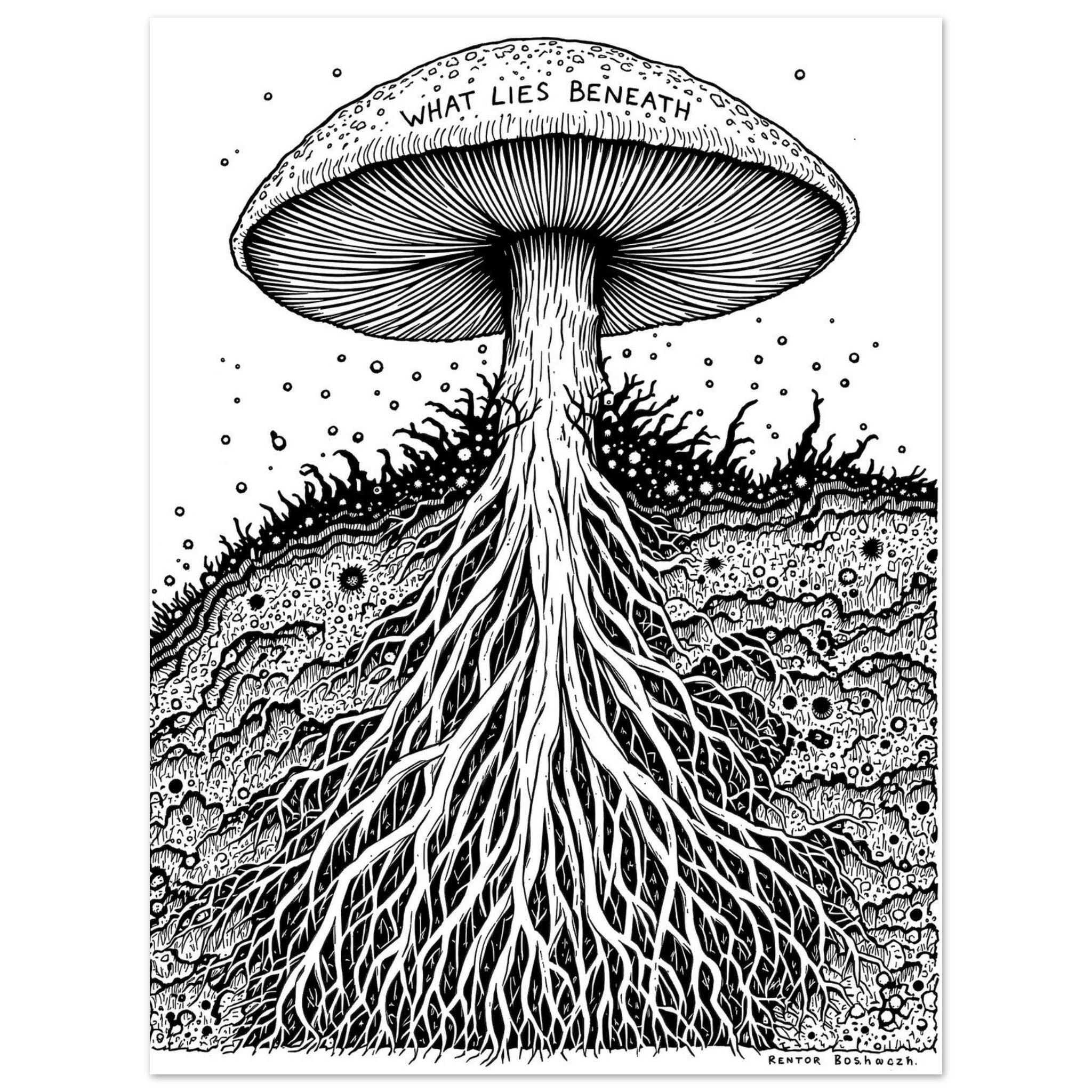 Dark Academia Mushroom Mycelium Art Wall Art UK Art Art Print Art Print — detail view | Wild Thread Co