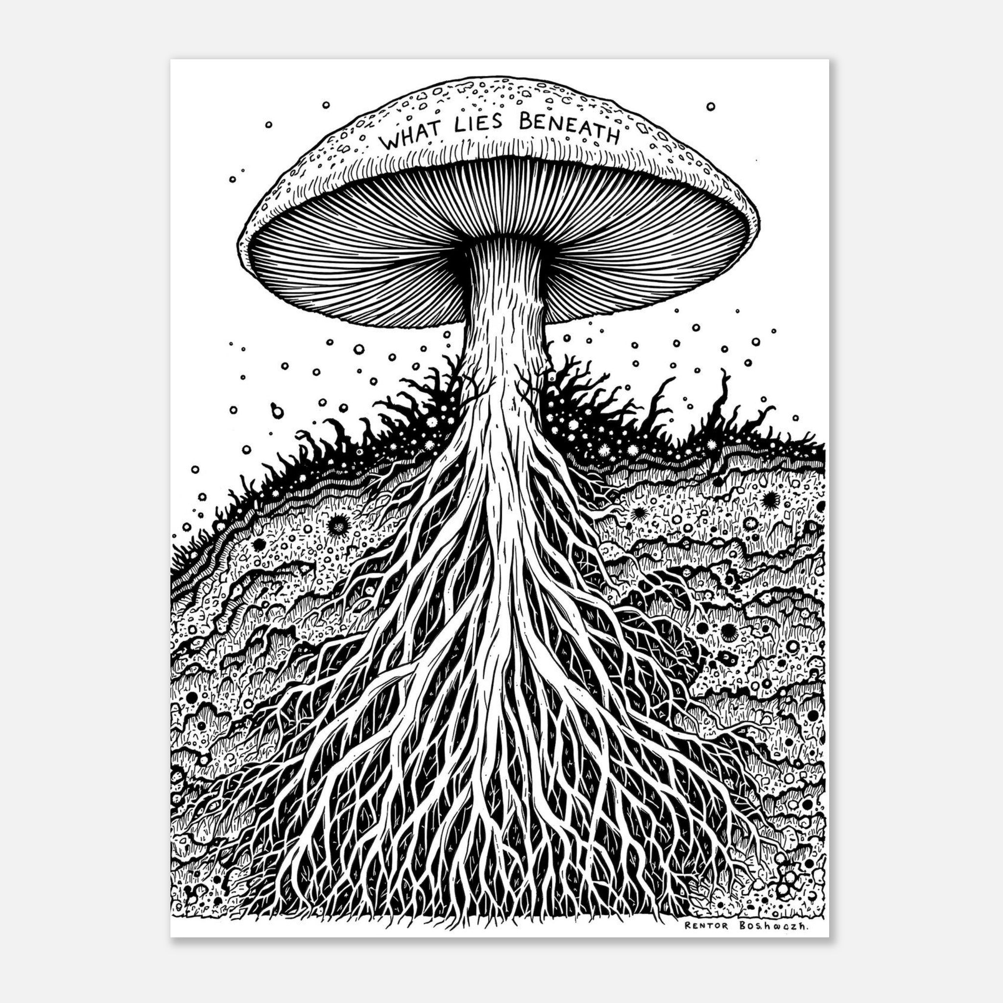 Dark Academia Mushroom Mycelium Art Wall Art UK Art Art Print Art Print — detail view | Wild Thread Co