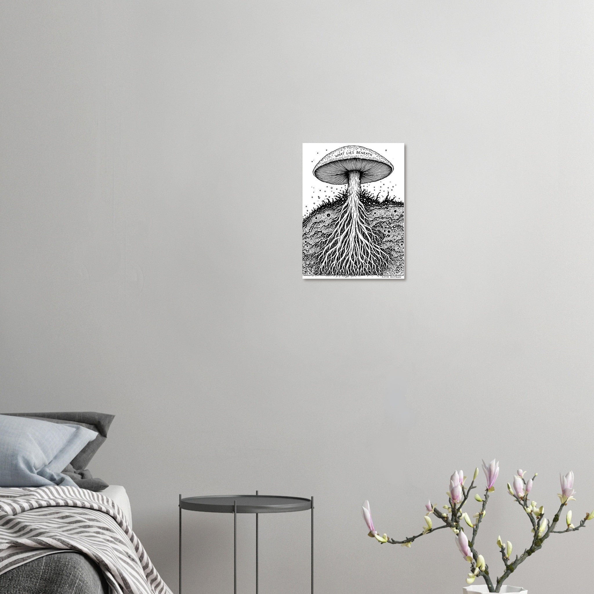 Dark Academia Mushroom Mycelium Art Wall Art UK Art Art Print Art Print — detail view | Wild Thread Co