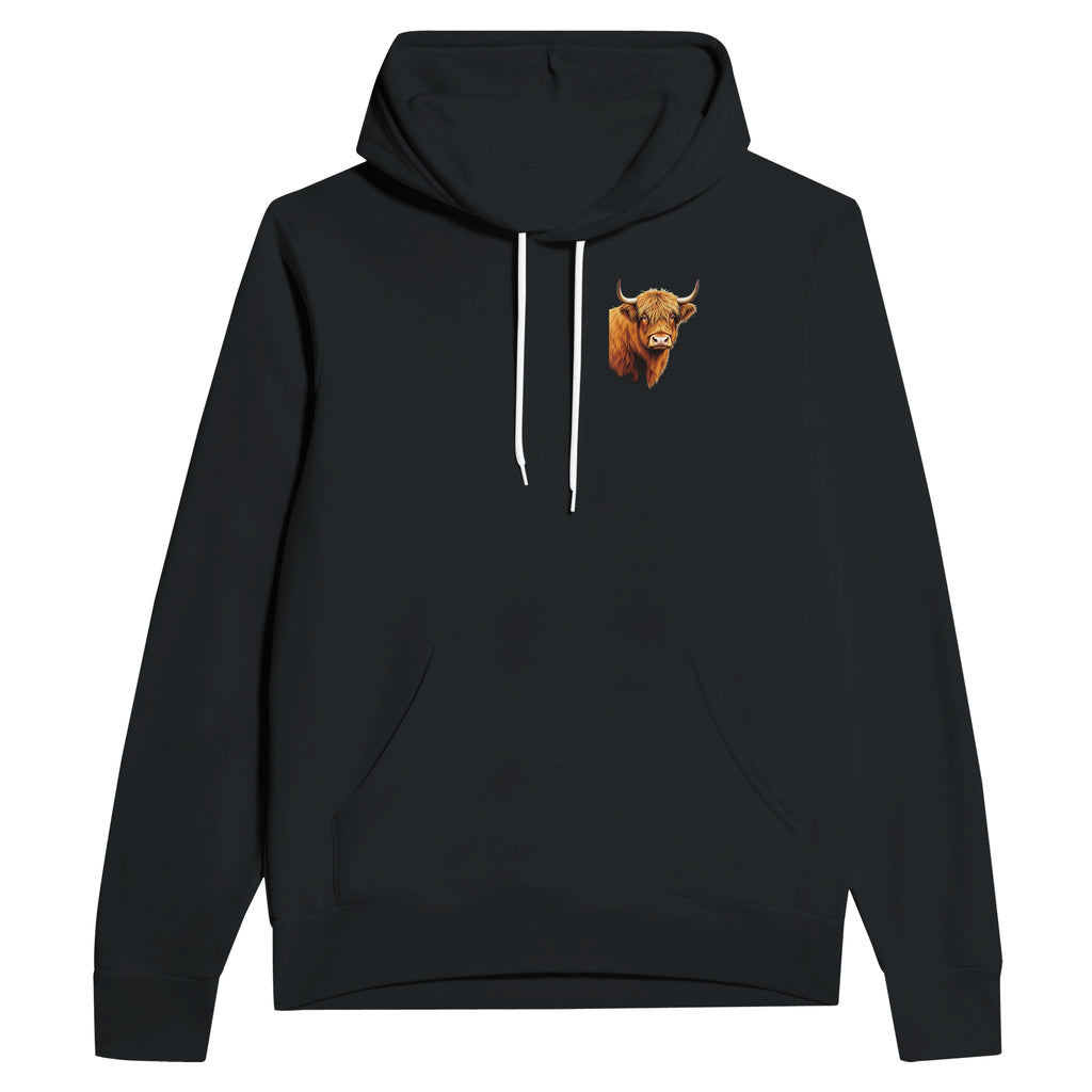 Highland Cattle Portrait Hoodie Pullover Unisex Cotton UK Hoodie — detail view | Wild Thread Co