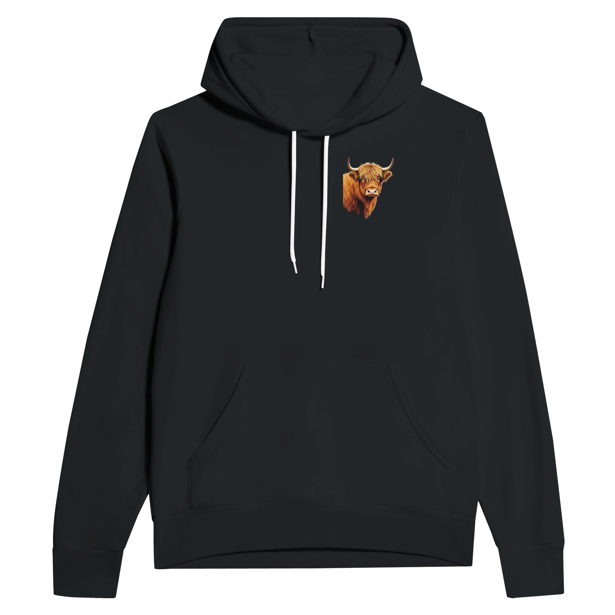 Highland Cattle Portrait Hoodie Pullover Unisex Cotton UK Hoodie — detail view | Wild Thread Co