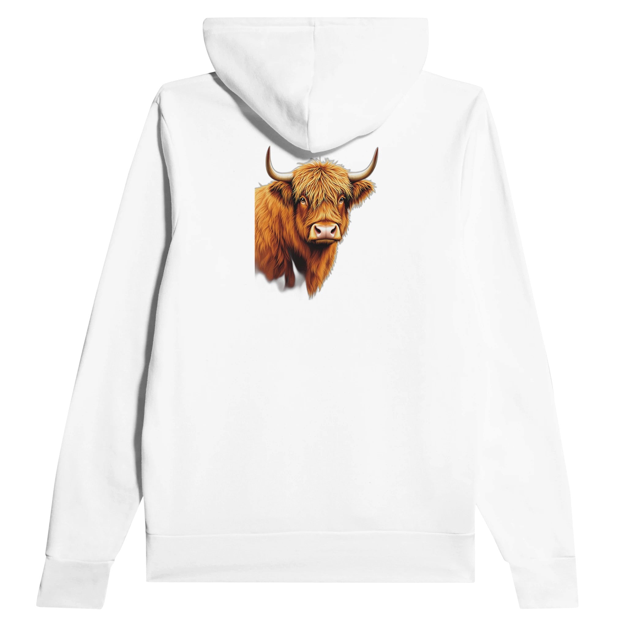 Highland Cattle Portrait Hoodie Pullover Unisex Cotton UK Hoodie — detail view | Wild Thread Co