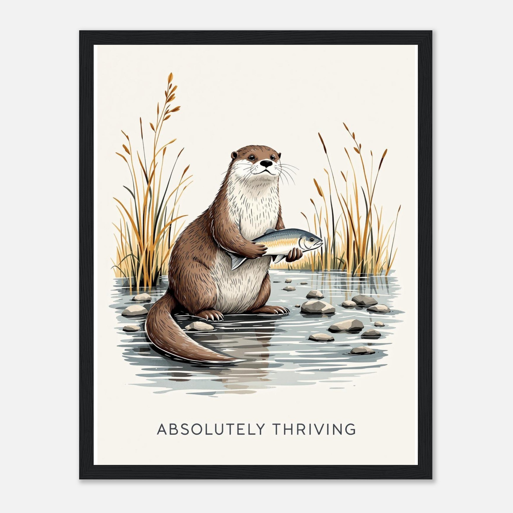 Otter River Framed Print Wall Art Ready to Hang UK Framed Art Print — detail view | Wild Thread Co