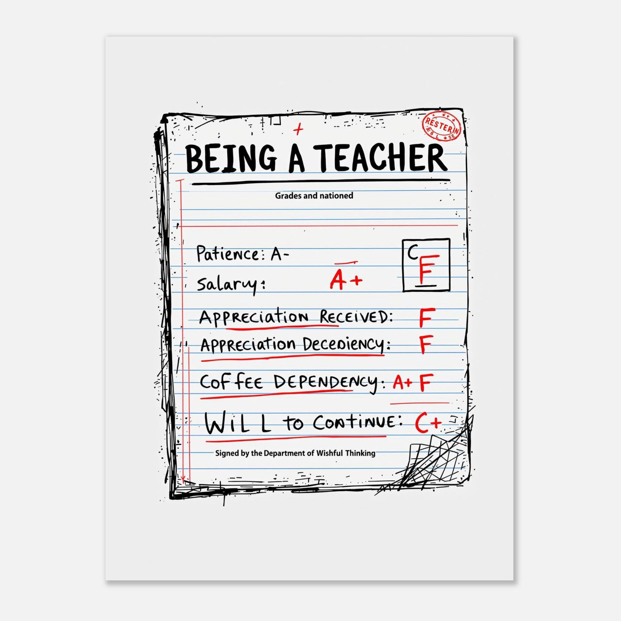 Funny Teacher Report Card Design Gift Humour Uk Unisex Cotton Tee UK T-Shirt — detail view | Wild Thread Co