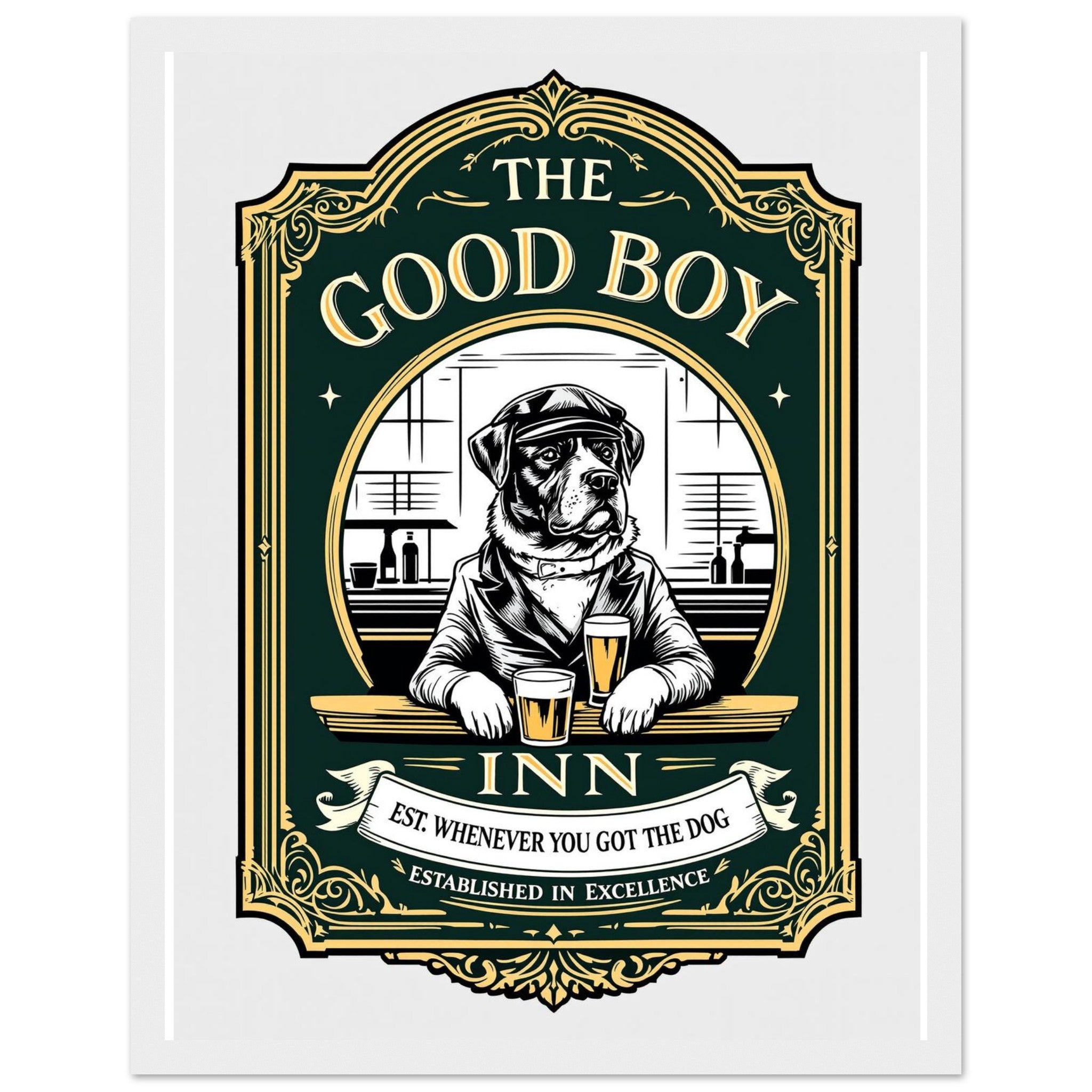 Dog Dad Pub Framed Print Wall Art Ready to Hang UK Framed Art Print — detail view | Wild Thread Co