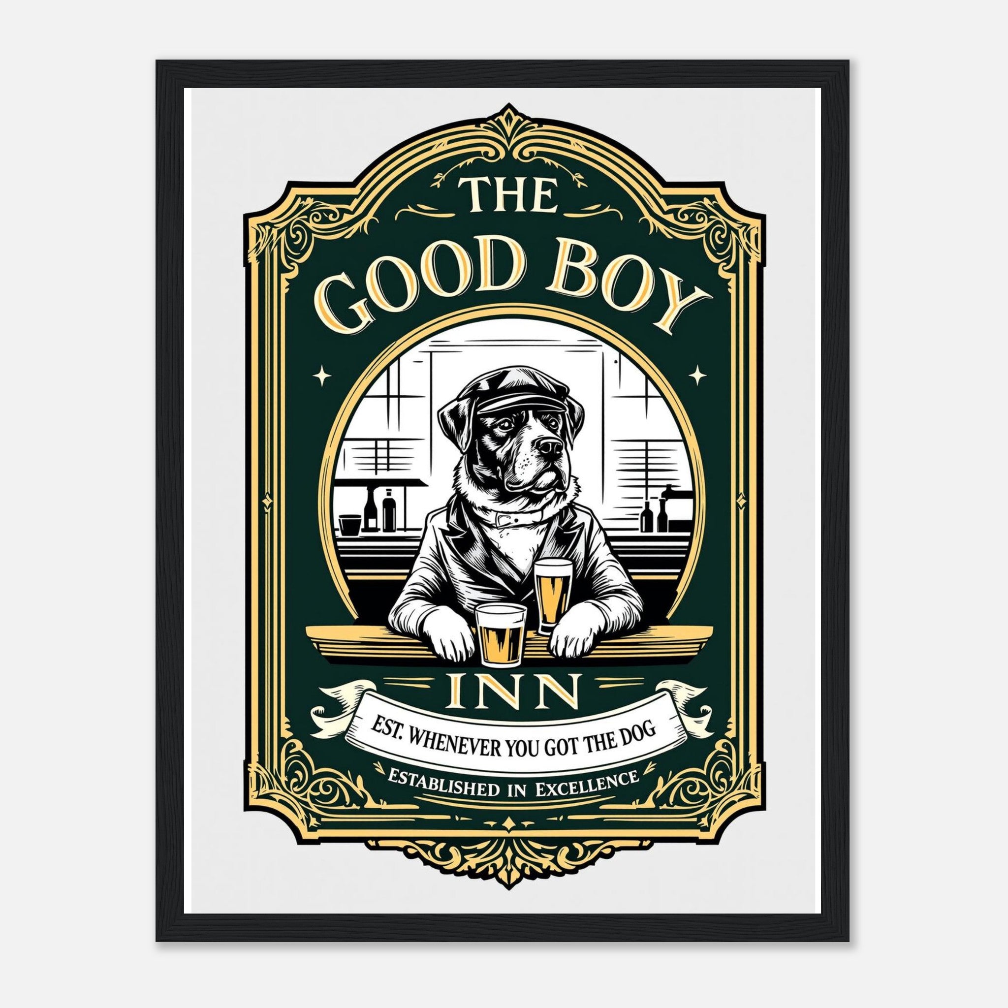 Dog Dad Pub Framed Print Wall Art Ready to Hang UK Framed Art Print — detail view | Wild Thread Co