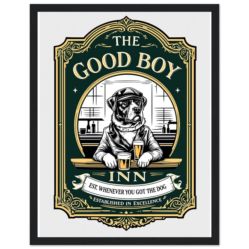Dog Dad Pub Framed Print Wall Art Ready to Hang UK Framed Art Print — detail view | Wild Thread Co