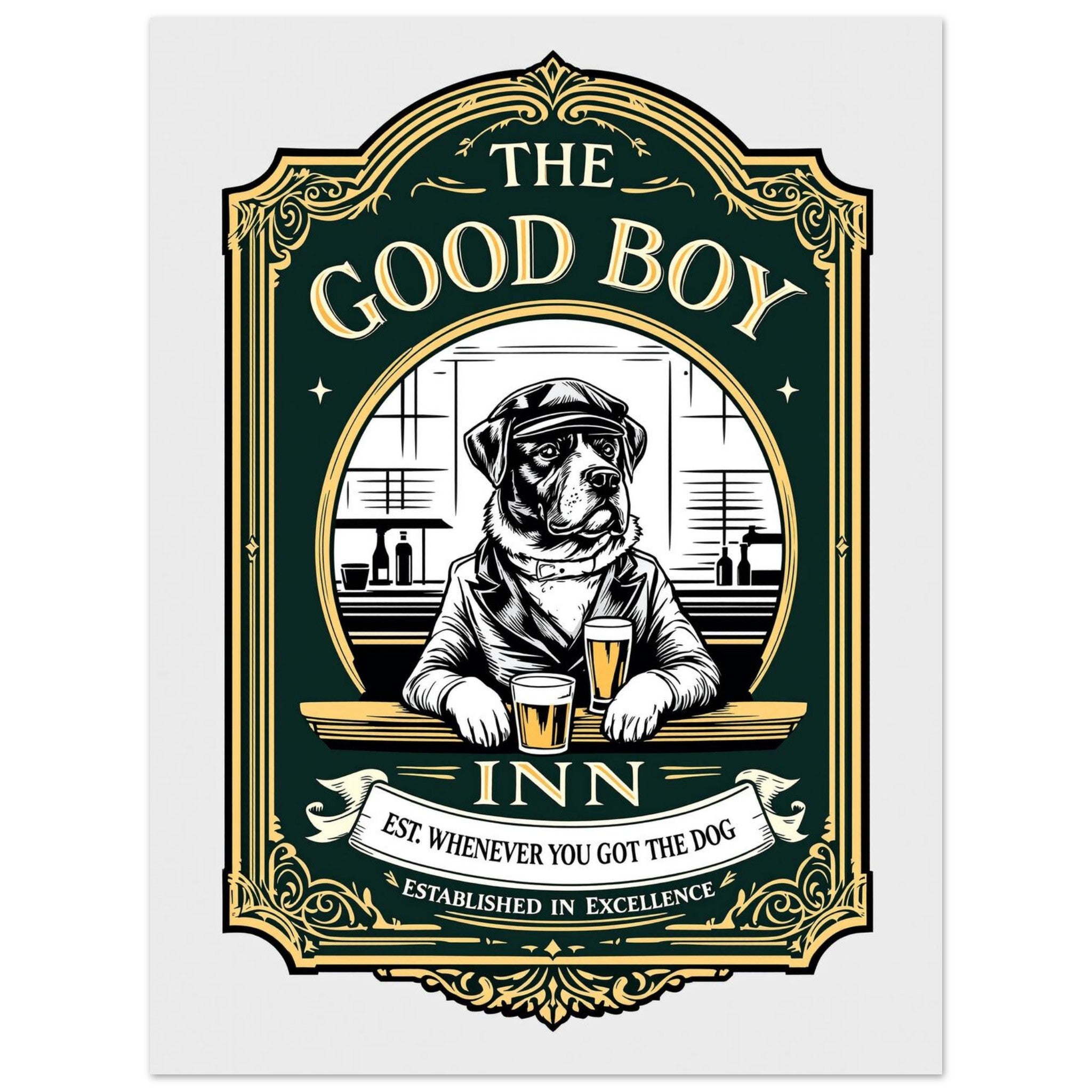 The Good Boy Inn Dog Dad Pub Funny Gift Uk Unisex Cotton Tee UK Gift T-Shirt — detail view | Wild Thread Co