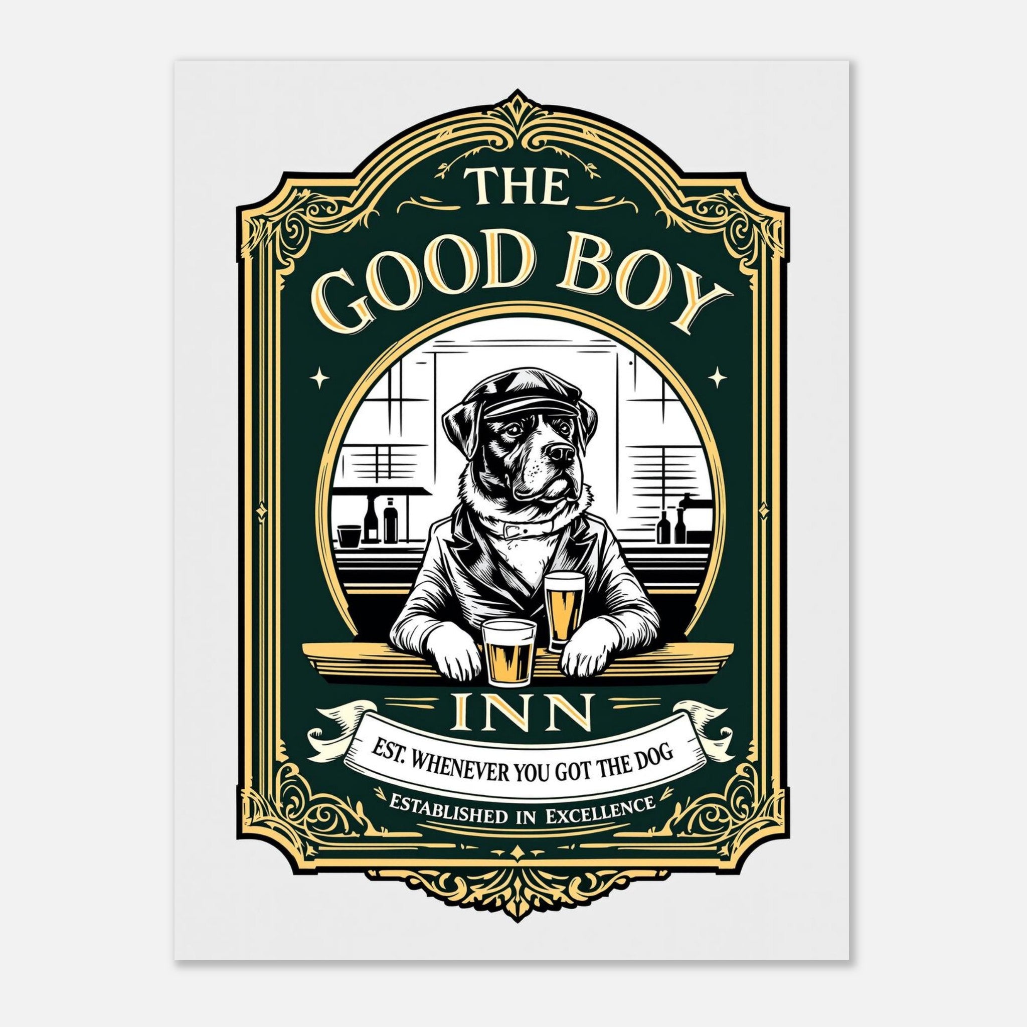 The Good Boy Inn Dog Dad Pub Funny Gift Uk Unisex Cotton Tee UK Gift T-Shirt — detail view | Wild Thread Co