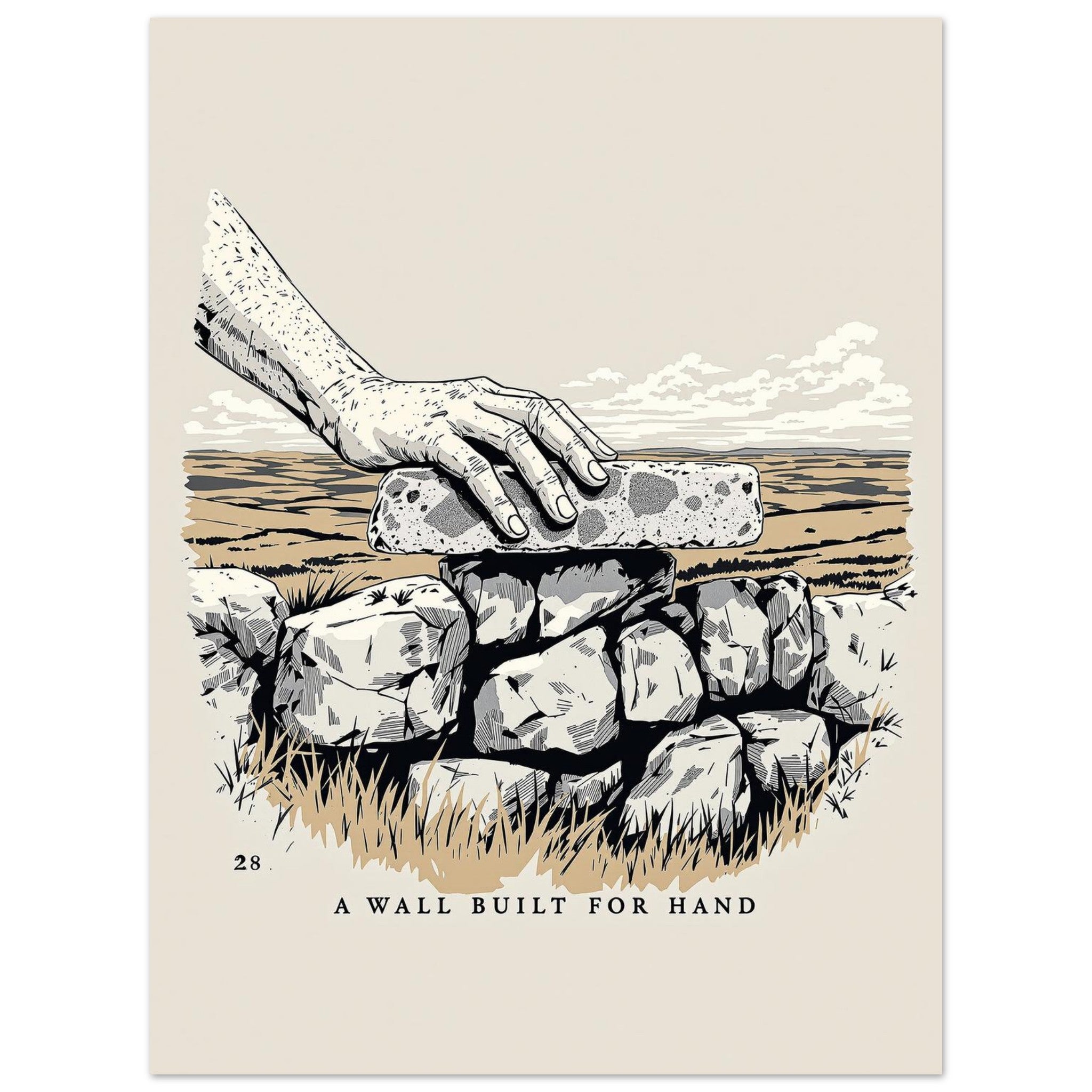 Dry Stone Wall Hand-Placed Coping Stone Art A1 UK Art Wall Art Art Print Poster Art Print — detail view | Wild Thread Co