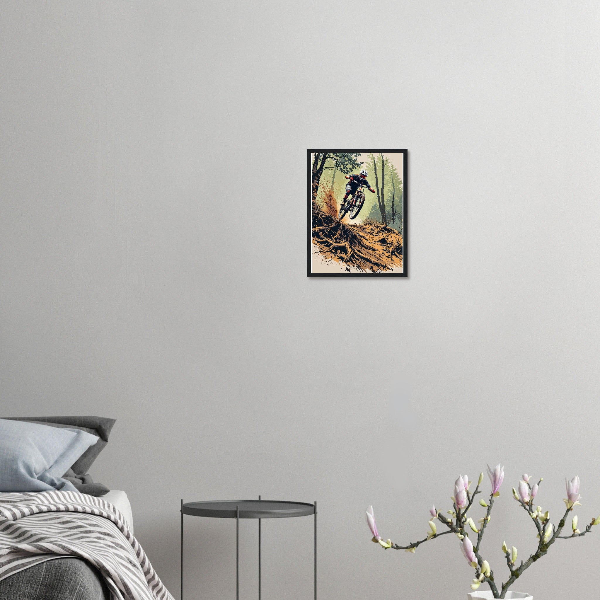 Mountain Biking Descent Framed Print Wall Art Ready to Hang UK Framed Art Print — detail view | Wild Thread Co