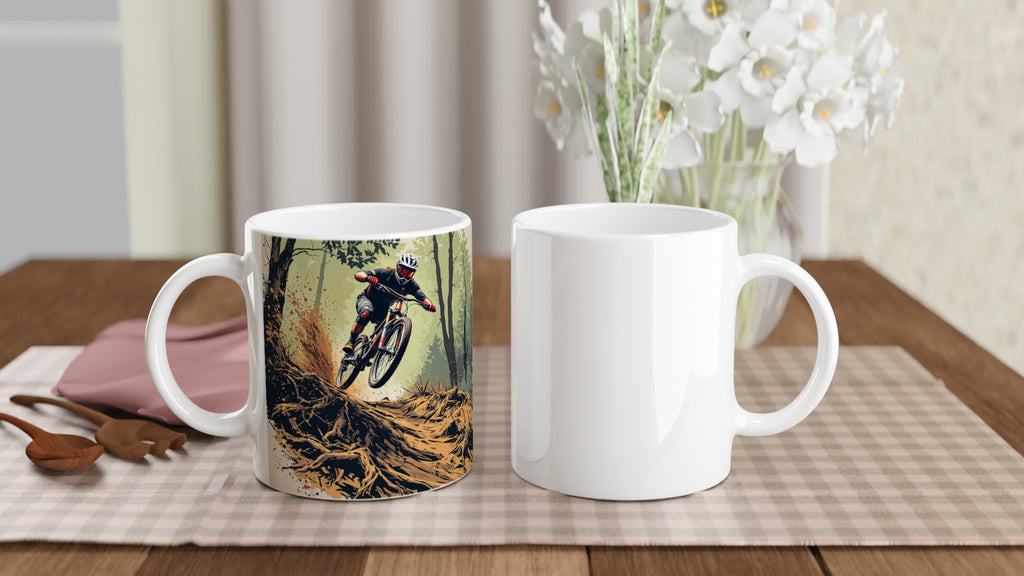 Mountain Biking Descent Coffee Tea Ceramic 11oz Mug UK Mug — detail view | Wild Thread Co