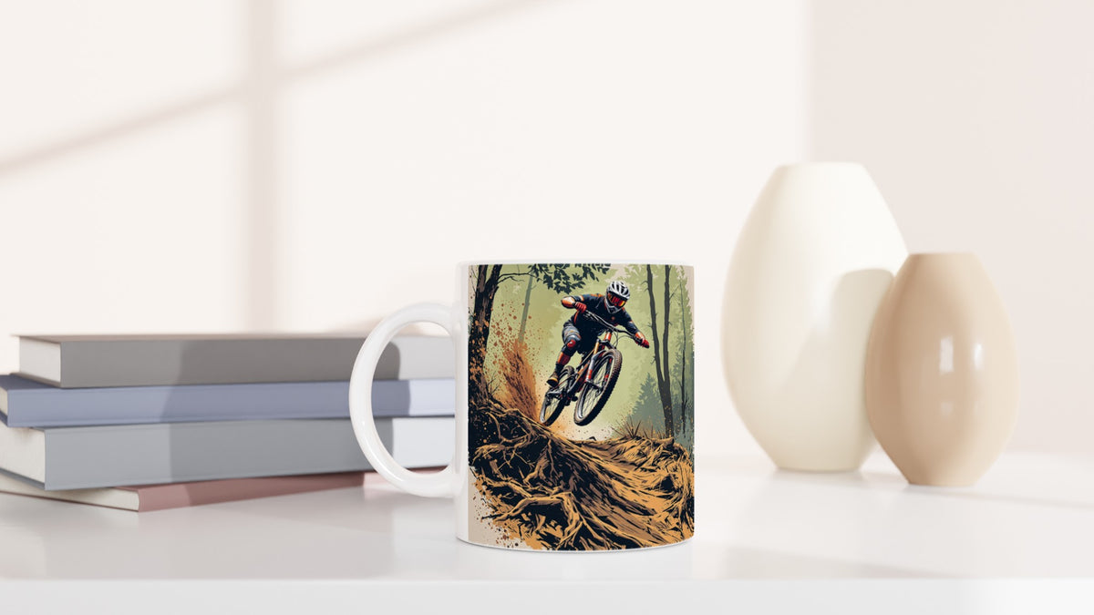 Mountain Biking Descent Coffee Tea Ceramic 11oz Mug UK Mug — detail view | Wild Thread Co