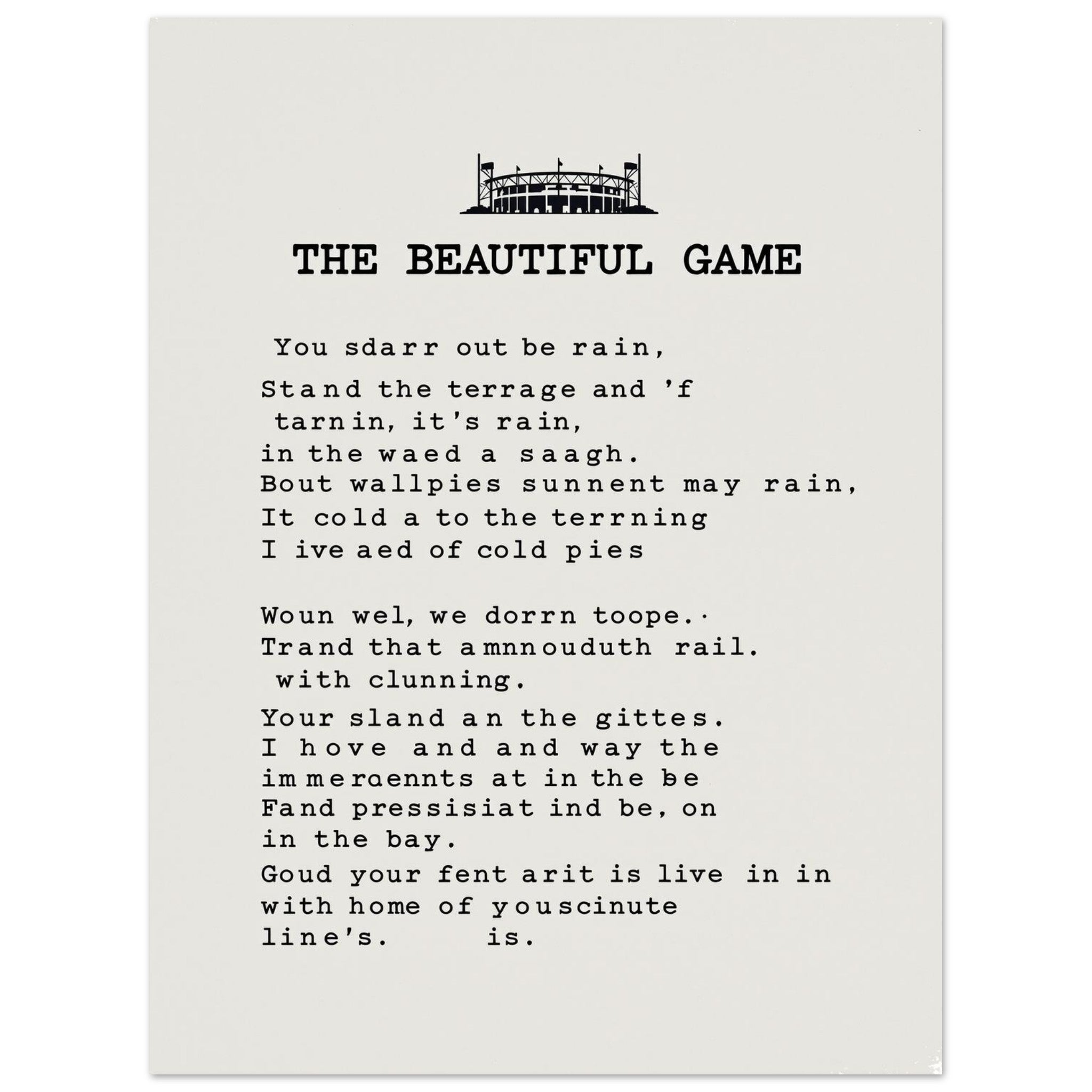 Retro British Football Terrace Poetry Art Wall Art UK Art Art Print Poster Wall Art Print — detail view | Wild Thread Co