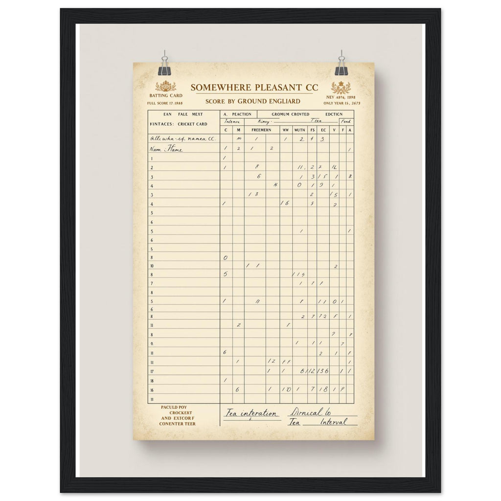 Retro Cricket English Summer Framed Print Wall Art Ready to Hang UK Framed Art Print — detail view | Wild Thread Co