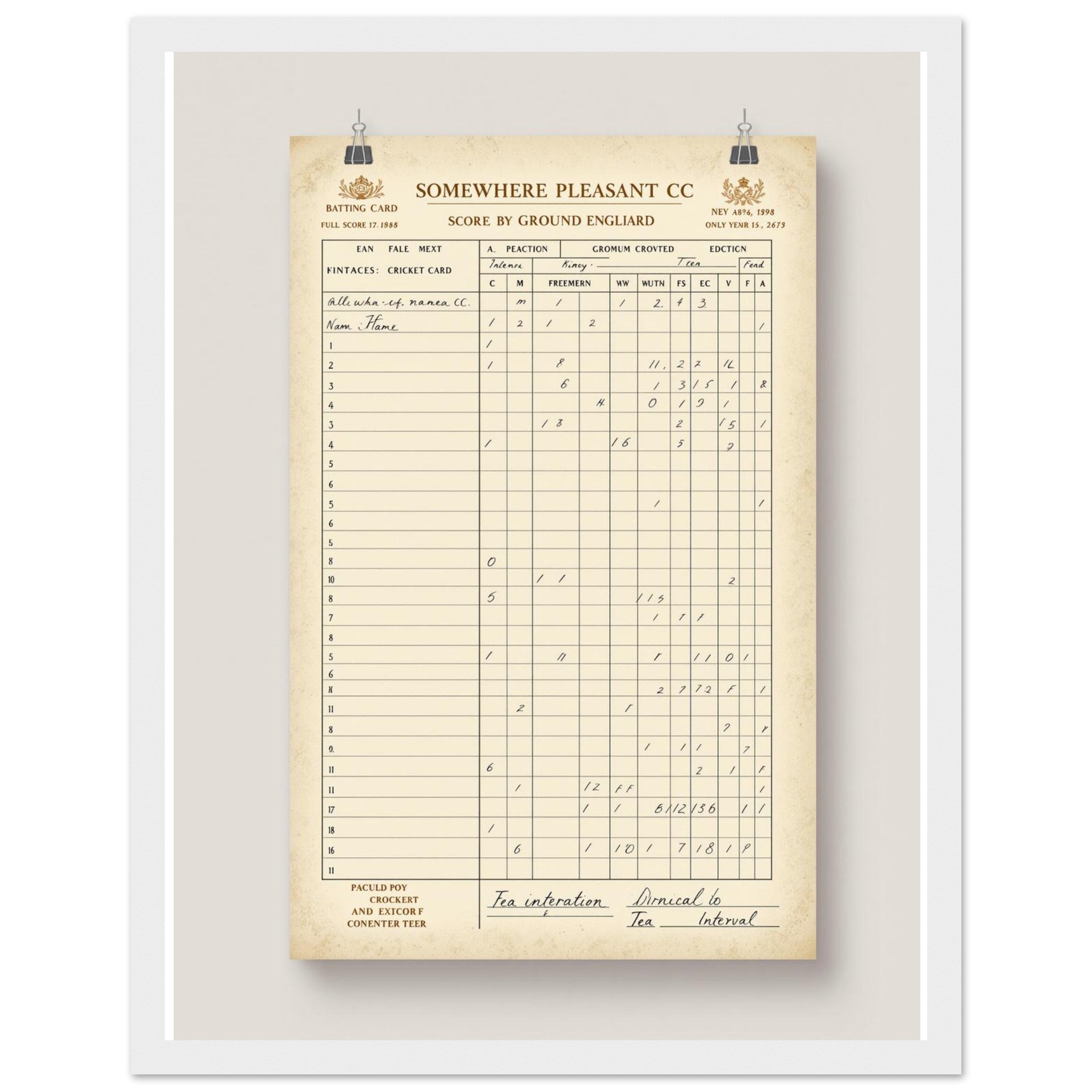 Retro Cricket English Summer Framed Print Wall Art Ready to Hang UK Framed Art Print — detail view | Wild Thread Co