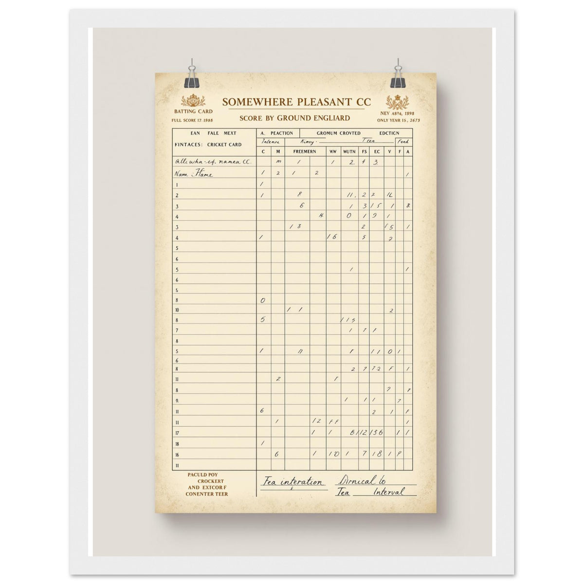 Retro Cricket English Summer Framed Print Wall Art Ready to Hang UK Framed Art Print — detail view | Wild Thread Co